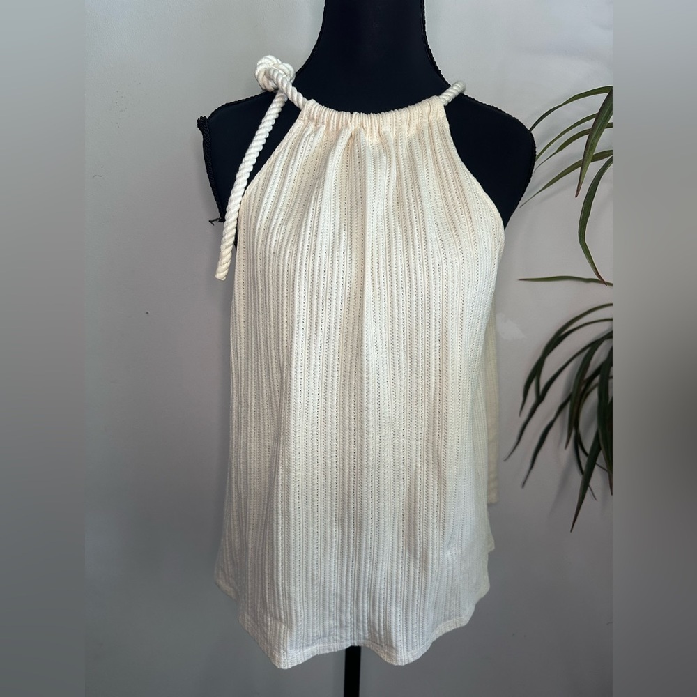 SÉZANE cream knit cotton top 
Size medium | Rope tie halter neck| Resortwear